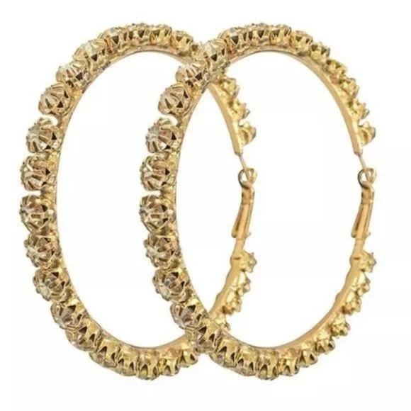 NEW 18K YELLOW GOLD DIAMOND HOOP EARRINGS, BEAUTIFUL EARRINGS, CUTE EARRINGS. - Picture 4 of 6